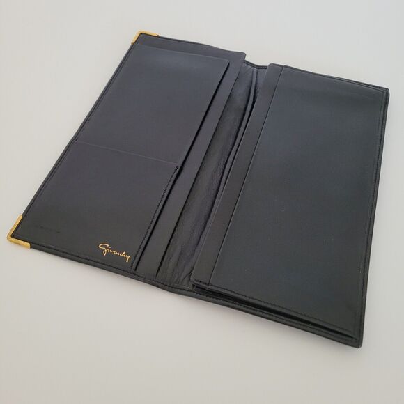Givenchy Vintage Wallet Black Bifold Logo Large Checkbook Unisex Slim Leather - Picture 3 of 9